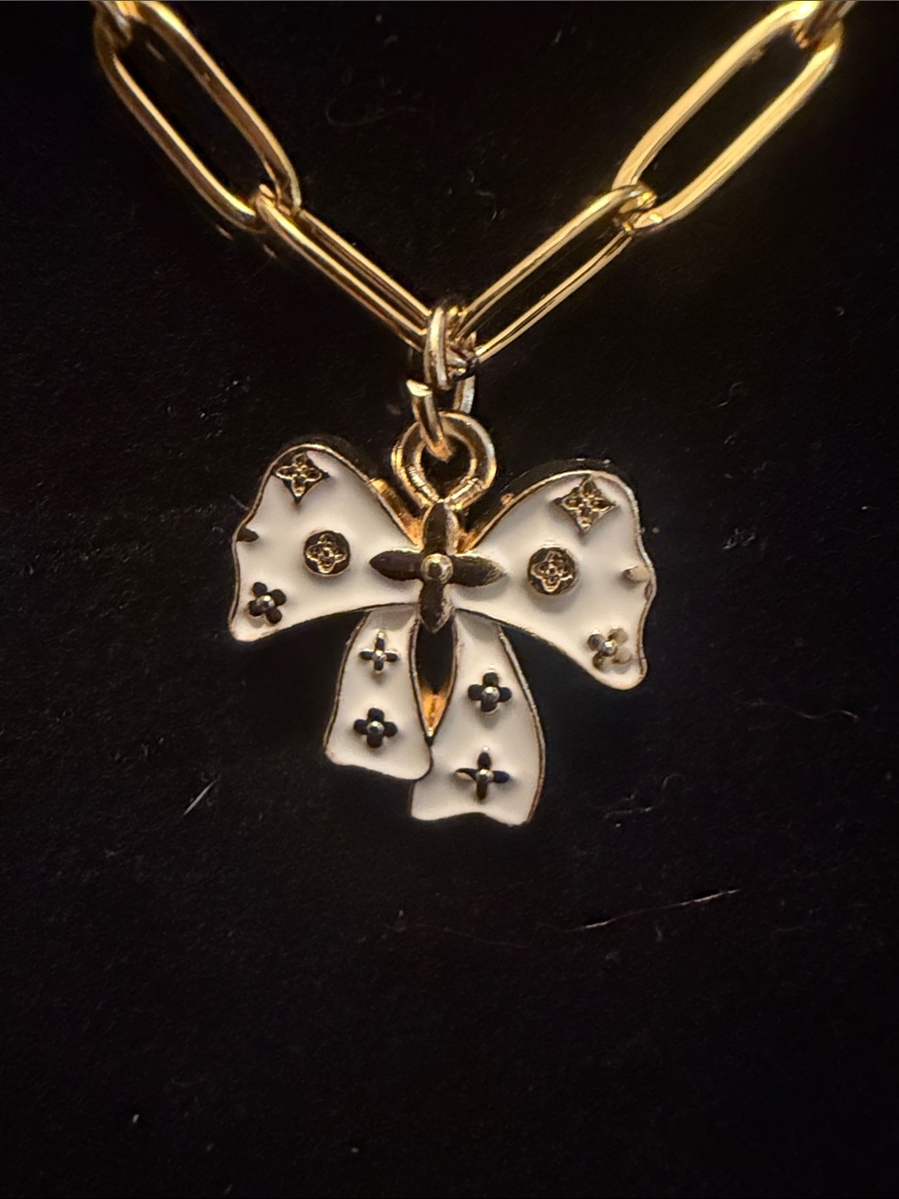 Inspired Delicate Gold White Bow Pendant Chain Necklace - Women's Jewelry - Picture 2 of 4